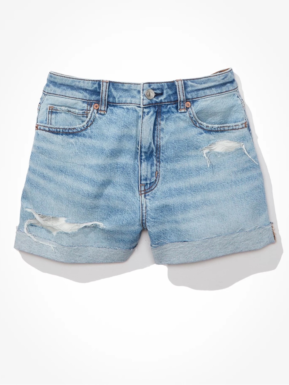 AE Strigid Denim Mom Short Light Destroy Wash Size 8 / 29W American Eagle NEW